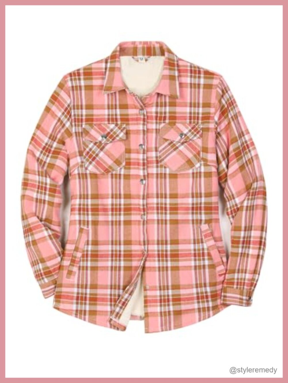 Sherpa Lined Flannel Plaid Shacket Snap Button Jacket